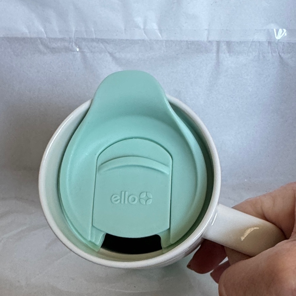 Ceramic Travel Mug with Mint Accent - White & Mint - Picture 3 of 6